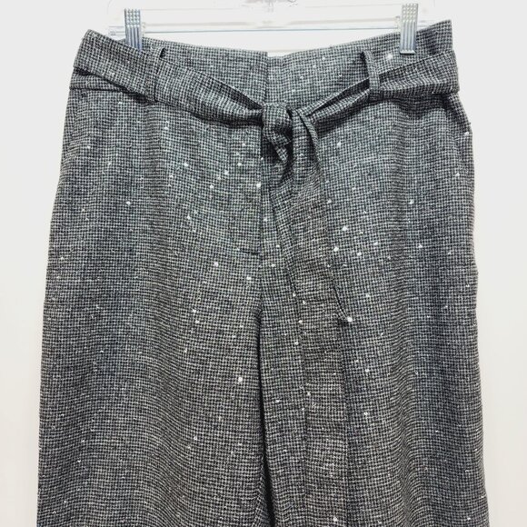 LOFT Womens Size 12 Black Sequin-Embellished Cropped Pants With Tie Waist - Picture 3 of 10